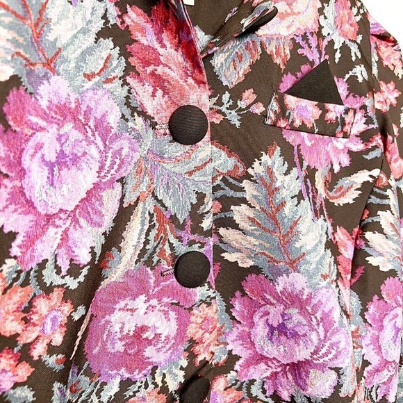 Vintage Purple and Black Floral Structured 80s Blazer Jacket - Picture 4 of 9